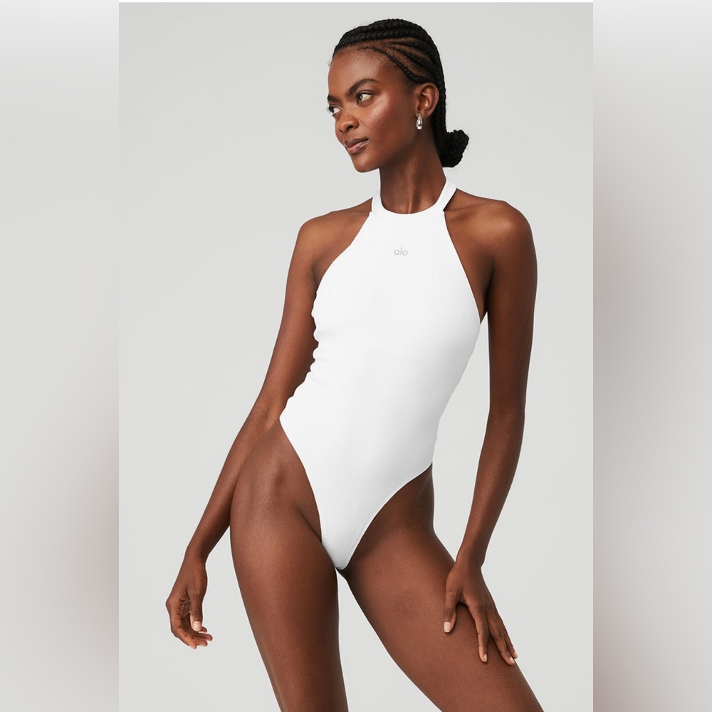Alo Goddess Rib Prime Time Halter Bodysuit